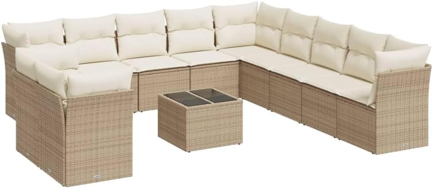 vidaXL 12-tlg. Garten-Sofagarnitur mit Kissen Beige Poly Rattan 3249727 Bild 1