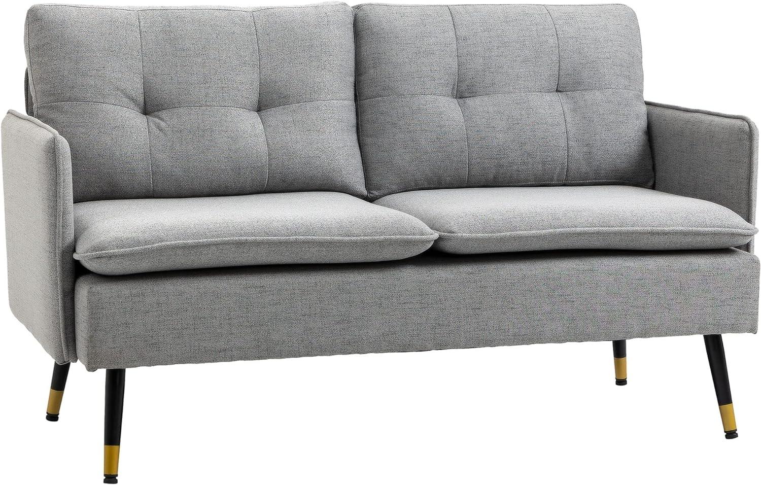 HOMCOM 2-Sitzer Couch mit Dickem Kissen, Leinenoptik, Polstersessel 1 Teile, für Wohnzimmer, Schlafzimmer, Grau Bild 1