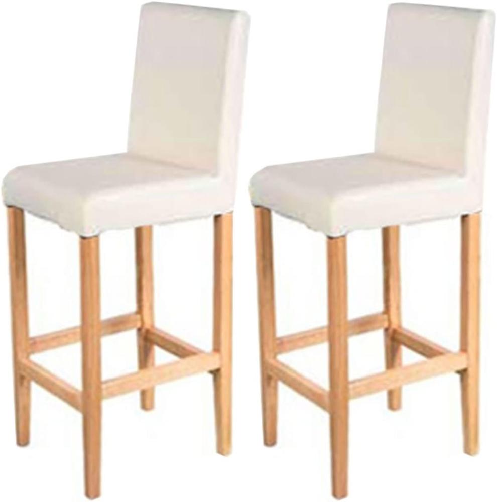 2er-Set Barhocker Vicenza, Barstuhl Tresenhocker, Holz+LEDER ~ creme, helle Beine Bild 1