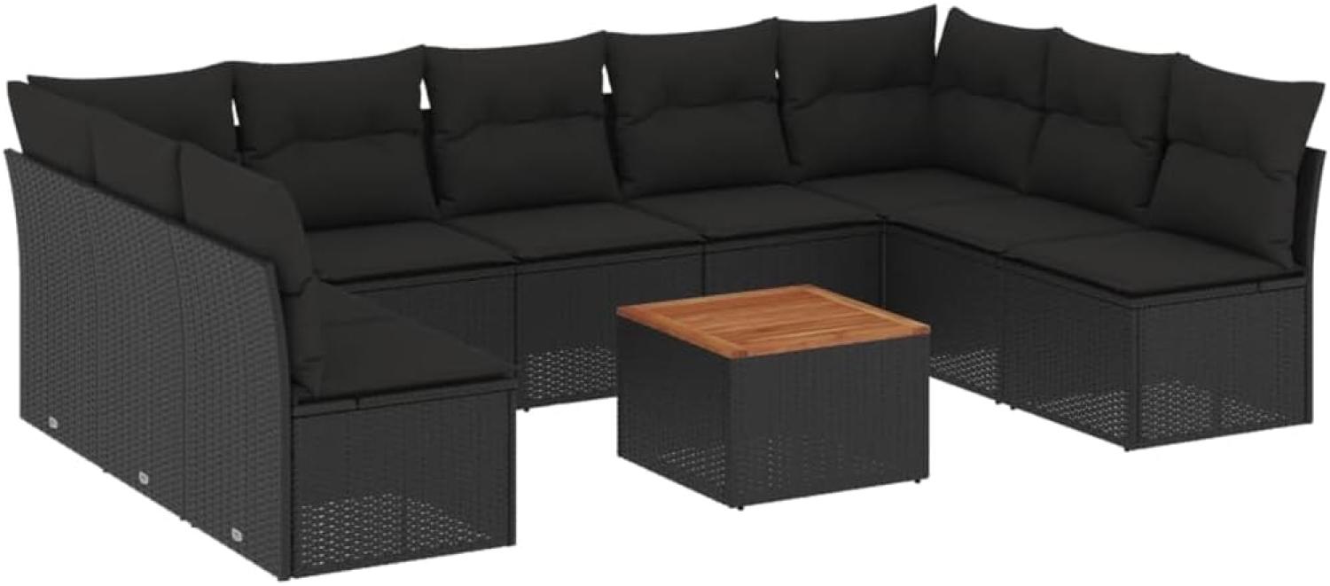 vidaXL 10-tlg. Garten-Sofagarnitur mit Kissen Schwarz Poly Rattan 3223787 Bild 1