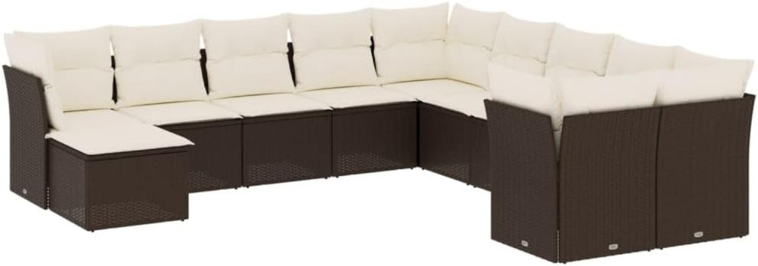 vidaXL 11-tlg. Garten-Sofagarnitur mit Kissen Braun Poly Rattan Bild 1