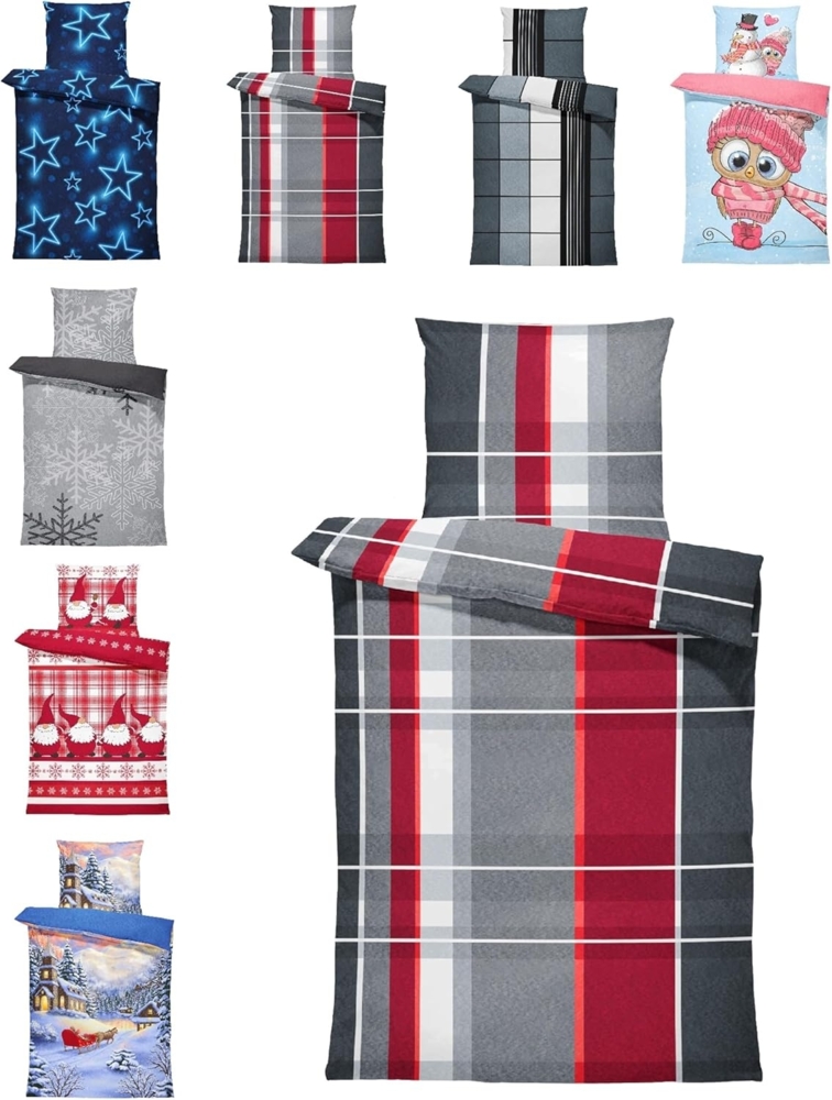 One Home Bettwäsche Winter Thermofleece, Fleece, 2 teilig, Kariert gestreift, kuschelig flauschig warm weich Modern Bild 1