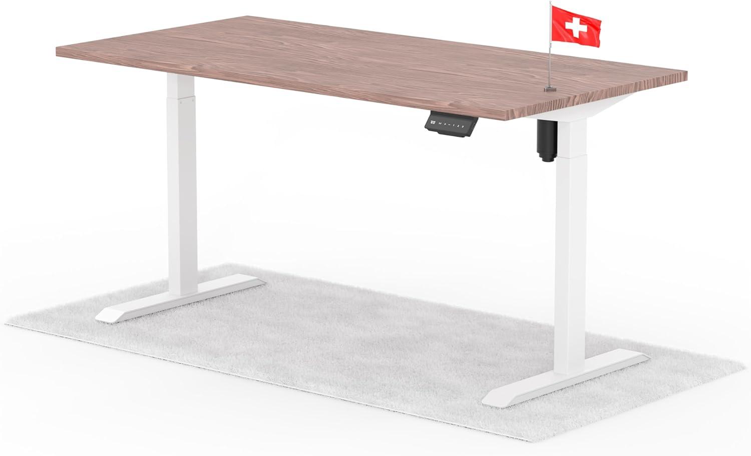 elektrisch höhenverstellbarer Schreibtisch ECO 160 x 80 cm - Gestell Weiss, Platte Walnuss Bild 1