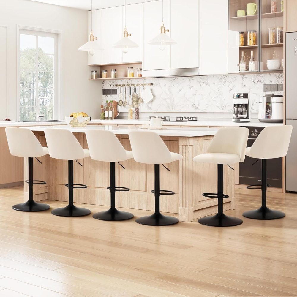 COLAMY Barhocker 6er Set mit Rückenlehne & 360° Drehfunktion, Höhenverstellbar (63,5-84,5 cm), Küchenhocker aus PU-Kunstleder, Stühle für Kücheninsel, Esszimmer oder Home-Bar, Beige Bild 1