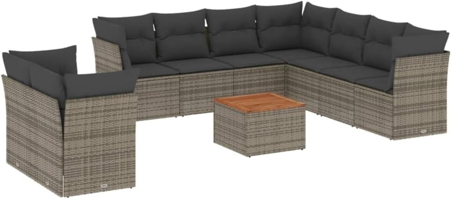 vidaXL 10-tlg. Garten-Sofagarnitur mit Kissen Grau Poly Rattan 3223715 Bild 1