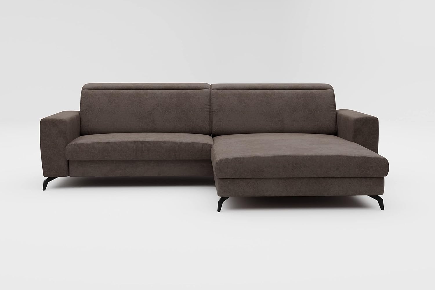 CAVADORE Ecksofa Bounce in Vintage-Leder-Optik / L-Form-Sofa mit Longchair + mattschwarzen Metallfüßen / 290 x 88 x 178 / Mikrofaser, Dunkelgrau Bild 1