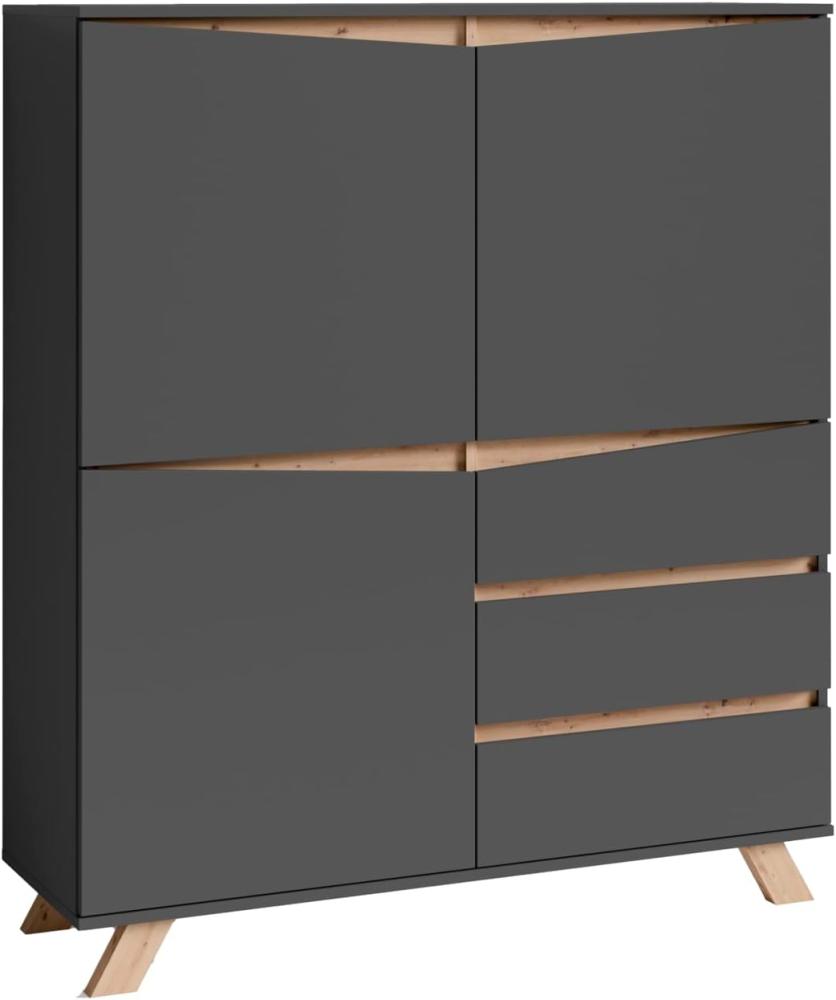 byLIVING Highboard VALENTIN / Sideboard matt anthrazit mit Absetzung in Eiche-Optik / Wohnzimmer-Schrank mit 3 Türen und 3 Schubkästen / Im Scandi-Style / Grifflos / B 120, H 137, T 38 cm Bild 1