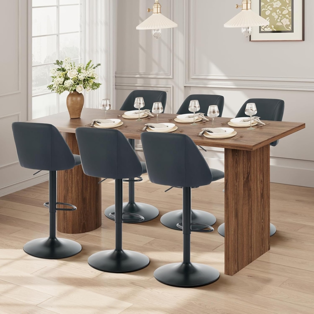 COLAMY Barhocker 6er Set mit Rückenlehne & 360° Drehfunktion, Höhenverstellbar (63,5-84,5 cm), Küchenhocker aus PU-Kunstleder, Stühle für Kücheninsel, Esszimmer oder Home-Bar, Schwarz Bild 1