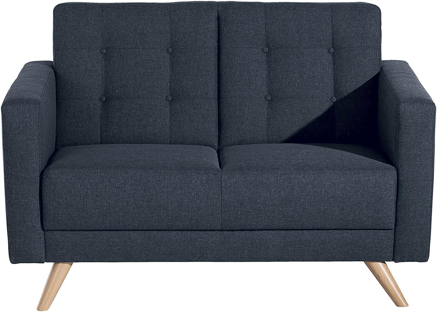 Julian Sofa 2-Sitzer Flachgewebe Blau Buche Natur Bild 1