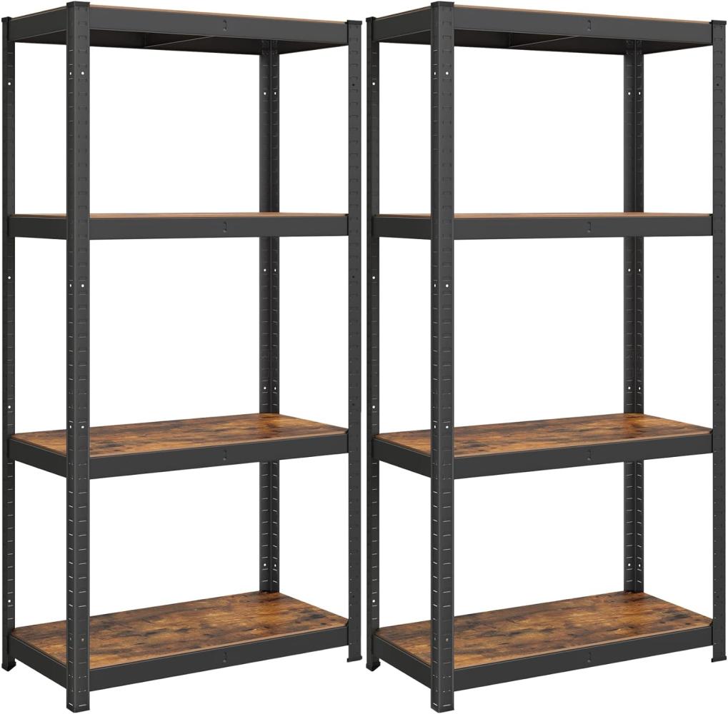 Songmics Standregal, 2er Set, Bücherregal, Lagerregal, 4 Ablagen, verstellbar, 40 x 80 x 160 cm, jeweils bis 520 kg belastbar, für Küche, Wohnzimmer, vintagebraun-schwarz GLR044B12 Bild 1