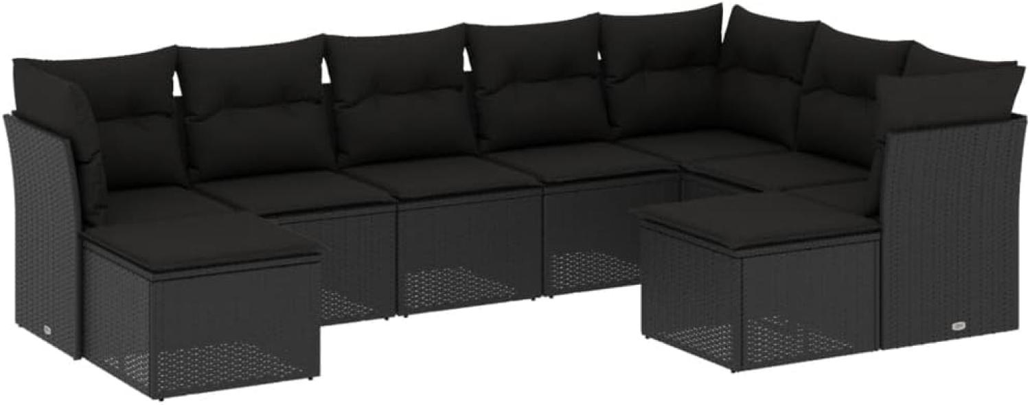 vidaXL 9-tlg. Garten-Sofagarnitur mit Kissen Schwarz Poly Rattan 3250404 Bild 1