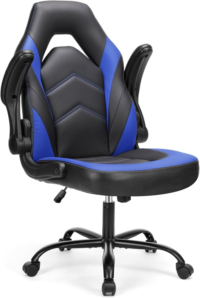 Sweetcrispy Gaming-Stuhl – Computerstuhl Ergonomischer Bürostuhl PU-Leder Schreibtischstuhl Chefsessel Verstellbarer Drehstuhl Arbeitsstuhl mit hochklappbarer Armlehne Bild 1