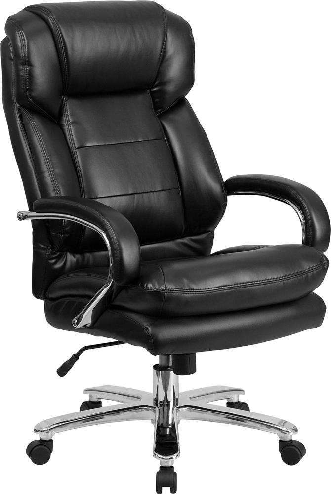 Flash Furniture Hercules Serie LeatherSoft Drehstuhl Bürostuhl mit Schlaufenarmen, Ergonomischer Hochlehner Chefsessel mit gepolsterter Sitzfläche und Armlehnen, Schwarz Bild 1