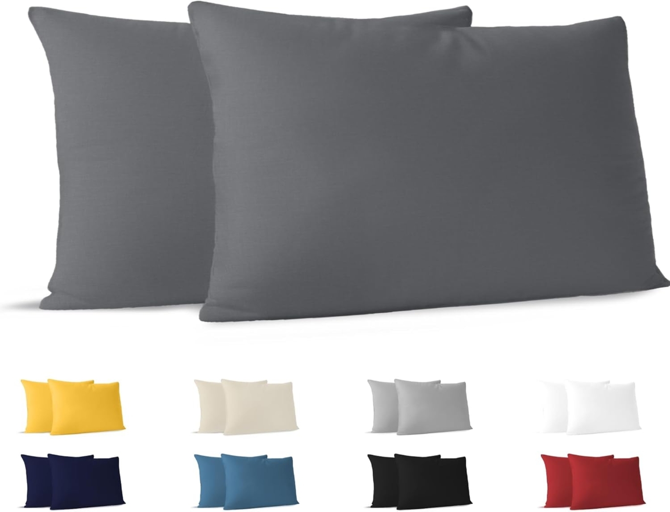 Dreamzie Kissenbezug 40x70 (Set mit 2) - 100% Jersey Baumwolle 150 g/qm Kissenbezüge -Anthrazit - Für Kissen 40x70 cm - Kissenhülle - Kissenbezug - Resistent und Hypoallergen Bild 1