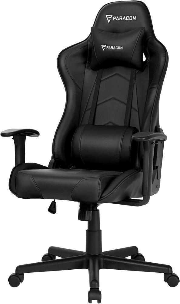 Paracon Brawler | Gaming Stuhl Bürostuhl Chefsessel Schreibtischstuhl Drehstuhl Ergonomisch mit Kippfunktion, Verstellbare Armlehnen, Kopfkissen, Nackenstützkissen, Rückenkissen | Schwarz Bild 1