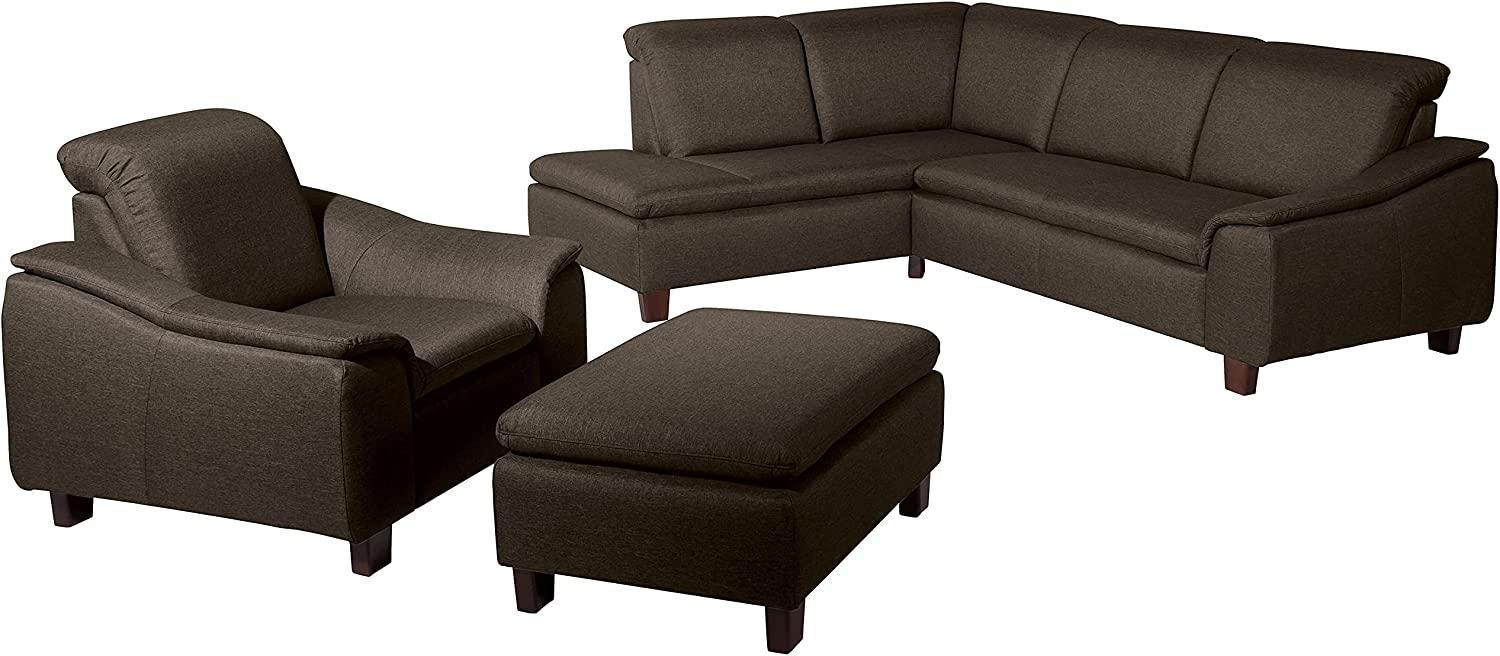 Aaron Sofa Eckgarnitur Flachgewebe Leinenoptik Braun Buche Nussbaumfarben Bild 1