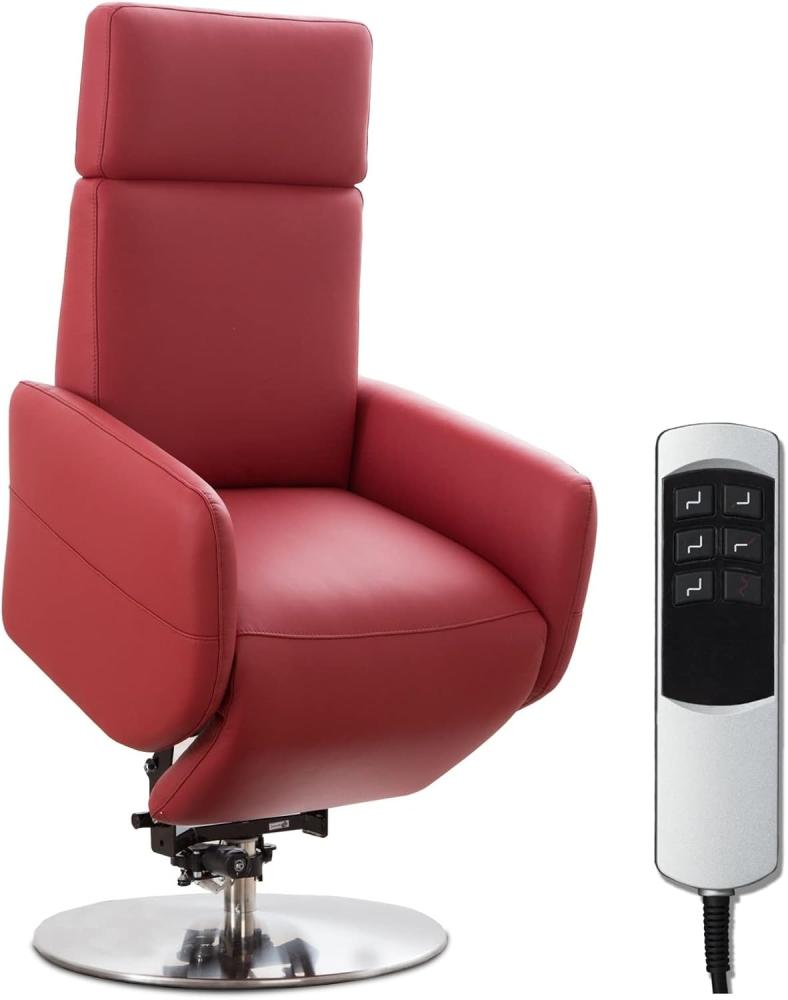 Cavadore TV-Sessel Cobra mit 2 E-Motoren und Aufstehhilfe / Elektrisch verstellbarer Fernsehsessel mit Fernbedienung / Relaxfunktion, Liegefunktion / bis 130 kg / S: 71 x 108 x 82 / Echtleder Rot Bild 1