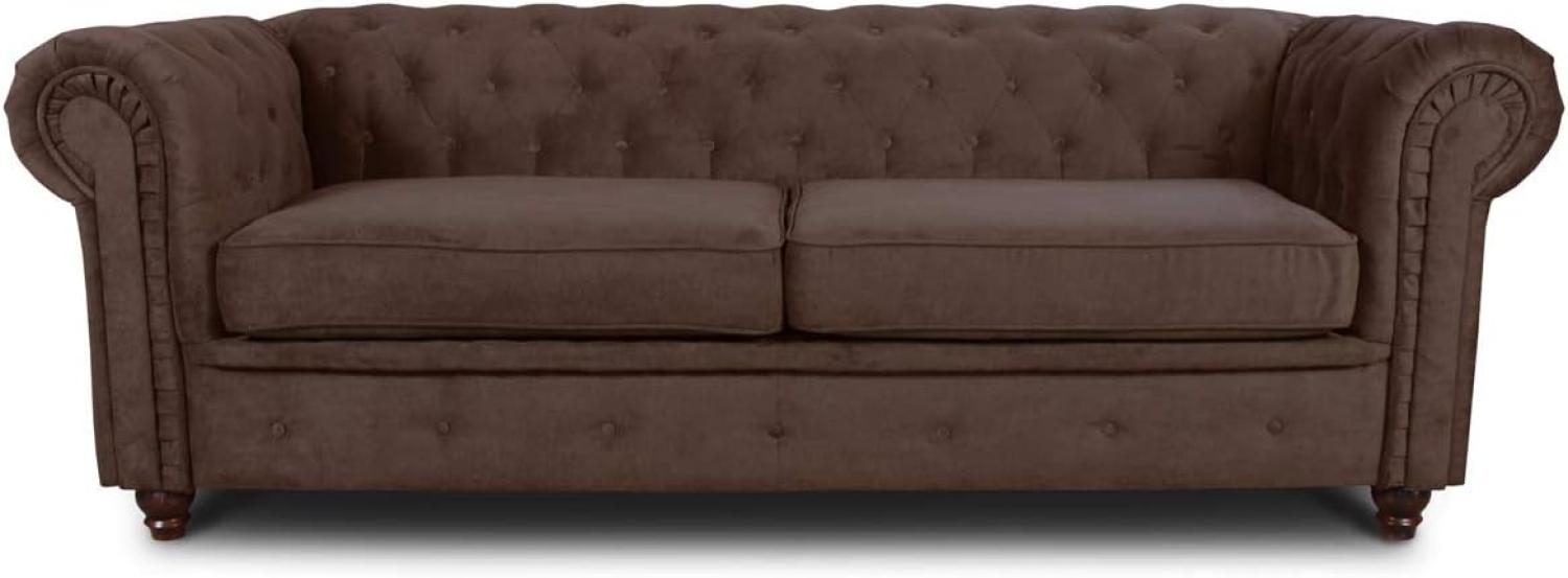 Sofa Chesterfield Asti 3-Sitzer, Couch 3-er, Glamour Design, Couchgarnitur, Sofagarnitur, Holzfüße, Polstersofa - Wohnzimmer (Braun (Capri 45)) Bild 1