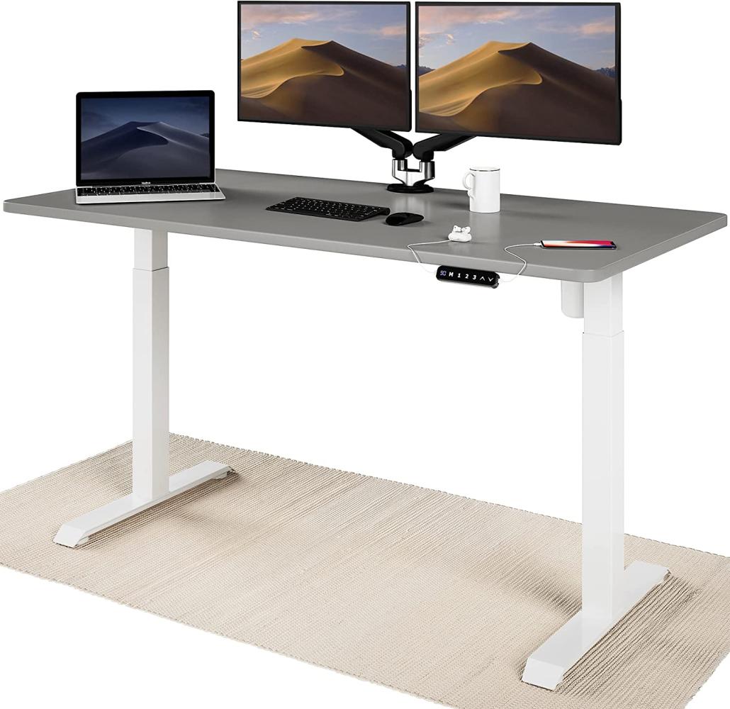 Höhenverstellbarer Schreibtisch (160 x 80 cm) - Sitz- & Stehpult mit Ladebuchsen - Schreibtisch Höhenverstellbar Elektrisch Touchscreen & Stahlfüßen - Schreibtisch Höhenverstellbar von Desktronic Bild 1