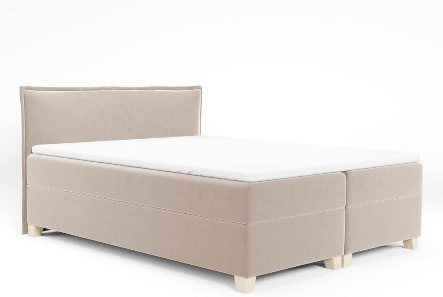 Boxspringbett Fren mit 2 Bettkästen - Doppelbett mit Bonell-Matratze und Topper, Polsterbett, Bett mit Holzfüße, Schlafzimmer (Beige (Paros 02), 140 x 200 cm) Bild 1