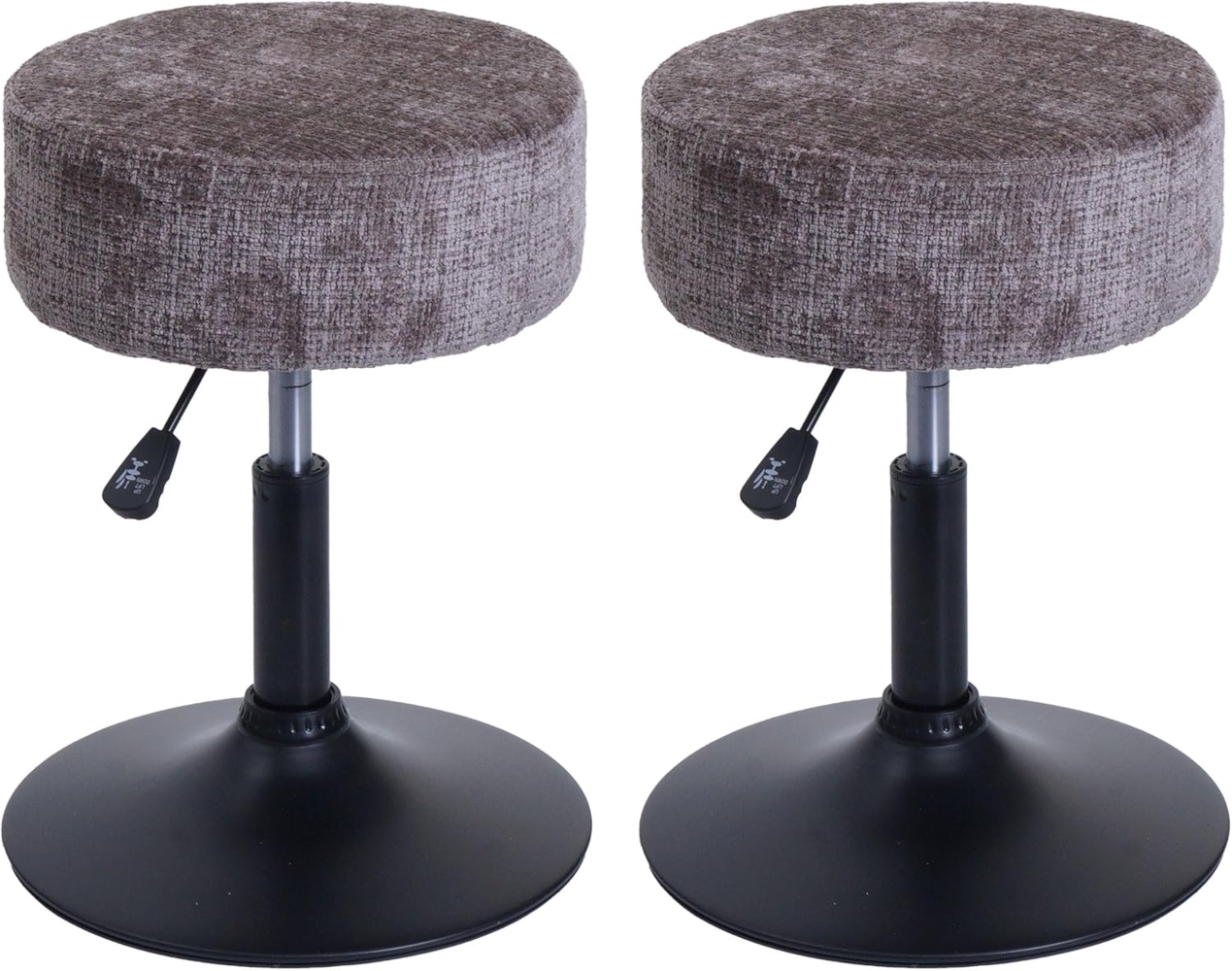 2er-Set Hocker HWC-C22, Sitzhocker, höhenverstellbar drehbar Ø 37cm Stoff Chenille (465g/m²) FSC® ~ braun Bild 1