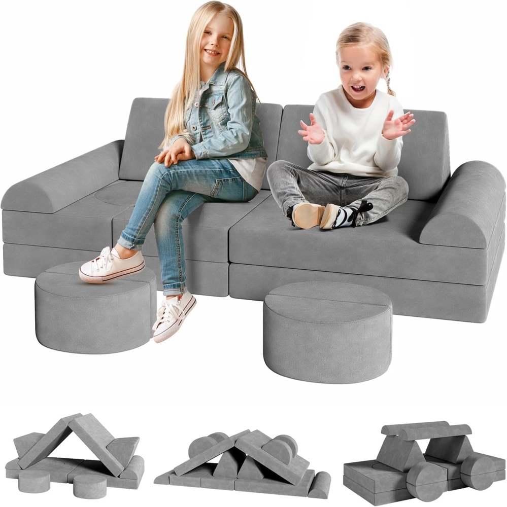 Clevich 15-Teilige Modulare Kinderspielcouch, Kindersofa aus Schaumstoff Bausteine, Spielsofa zum Lernen & Spielen, Kuschelecke im Kinderzimmer, Softbausteine für Kinderzimmer oder Spielzimmer Bild 1