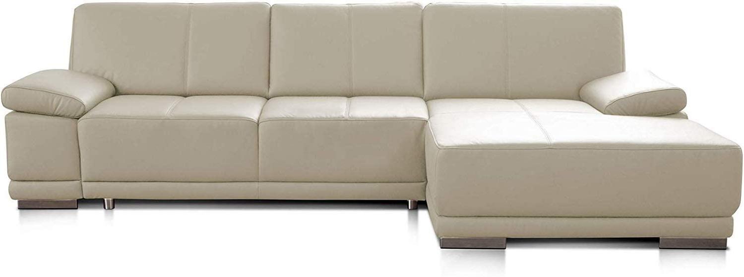 CAVADORE Schlafsofa Corianne in echtem Leder / Eckcouch mit Bettfunktion und beidseitiger Armteilverstellung / 282 x 80 x 162 / Echtleder, weiß Bild 1