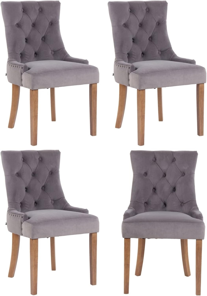 CLP 4er Set Esszimmerstuhl Aberdeen Samt Antikes Design mit Gestell aus Kautschukho,grau antik-hell Bild 1