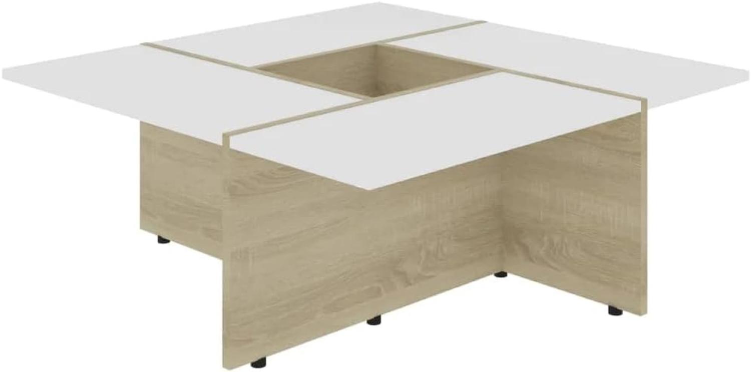 vidaXL Couchtisch Weiß und Sonoma-Eiche 79,5 x 79,5 x 30 cm Spanplatte Bild 1