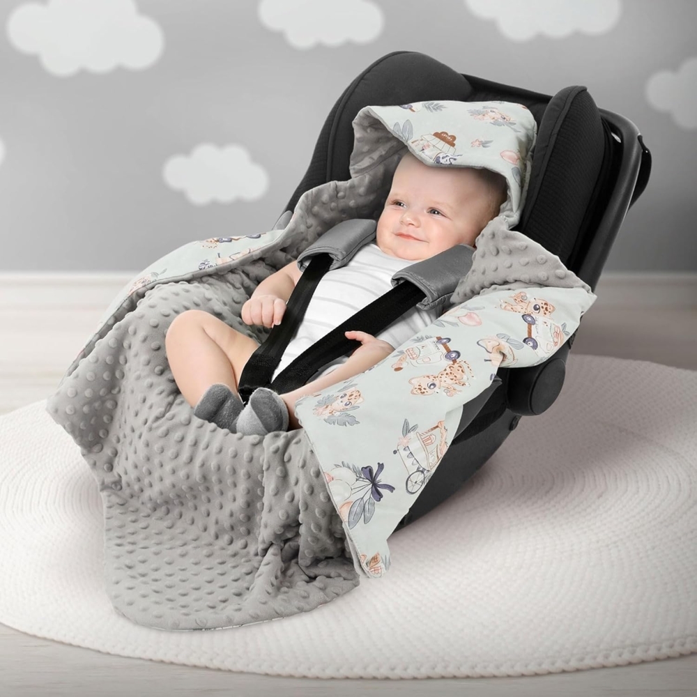 Einschlagdecke Kuscheldecke mit Kapuze aus Baumwolle Doppelseitig, Joyz, für Autositz Kinderwagen oder Buggy Bild 1