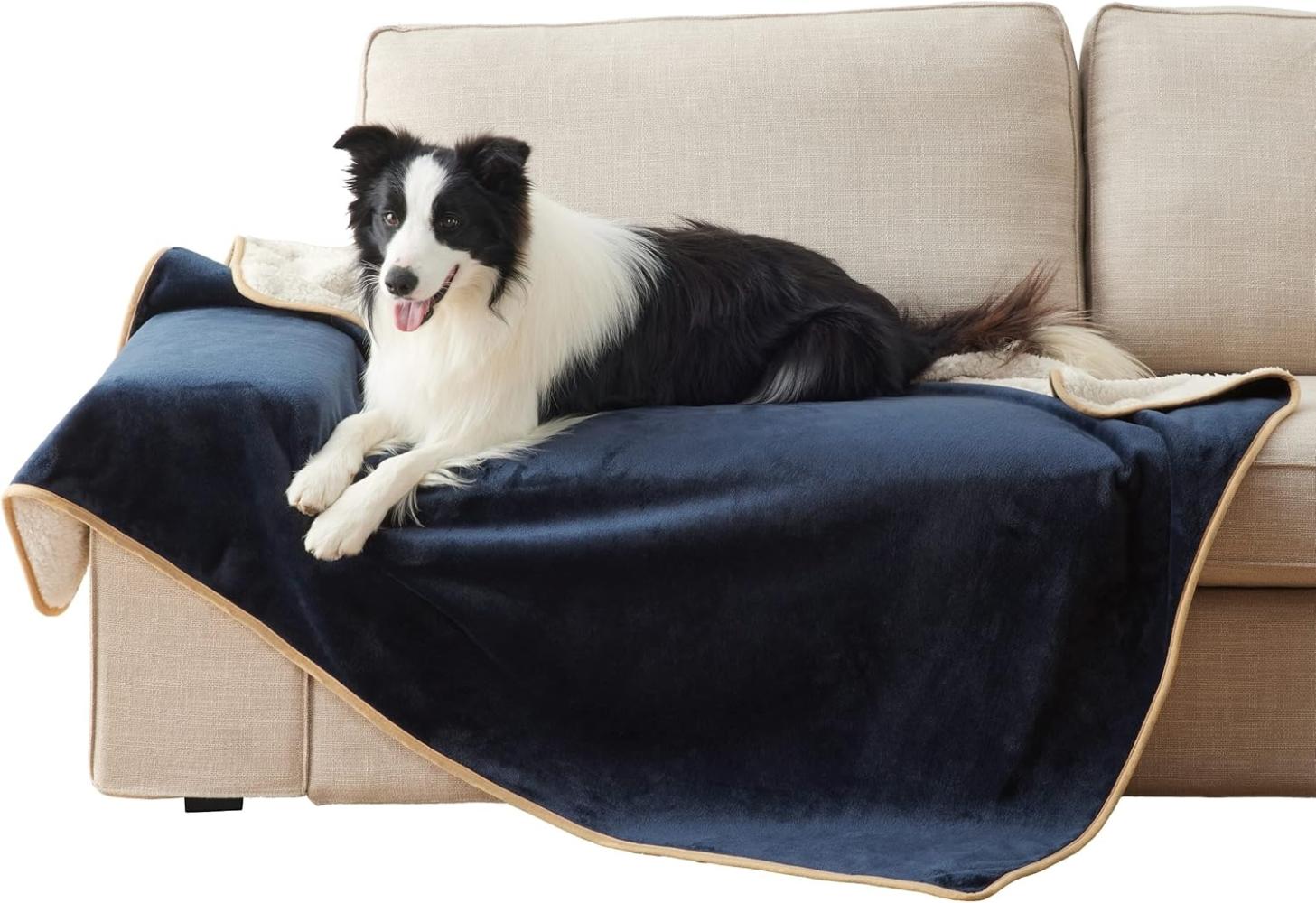 Lesure wasserdichte Hundedecke Grosse Hunde - 152x127cm Outdoor Hundedecke waschbar, Hundedecke Sofaschutz aus Sherpa Fleece, Katzendecke flauschig und weich, Navyblau Bild 1