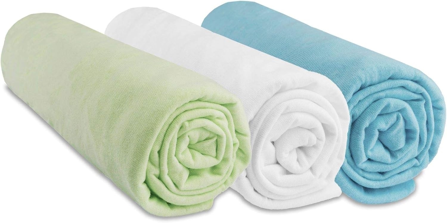 Lot de 3 draps housse Coton - 70x160 - anis blanc turquoise Bild 1