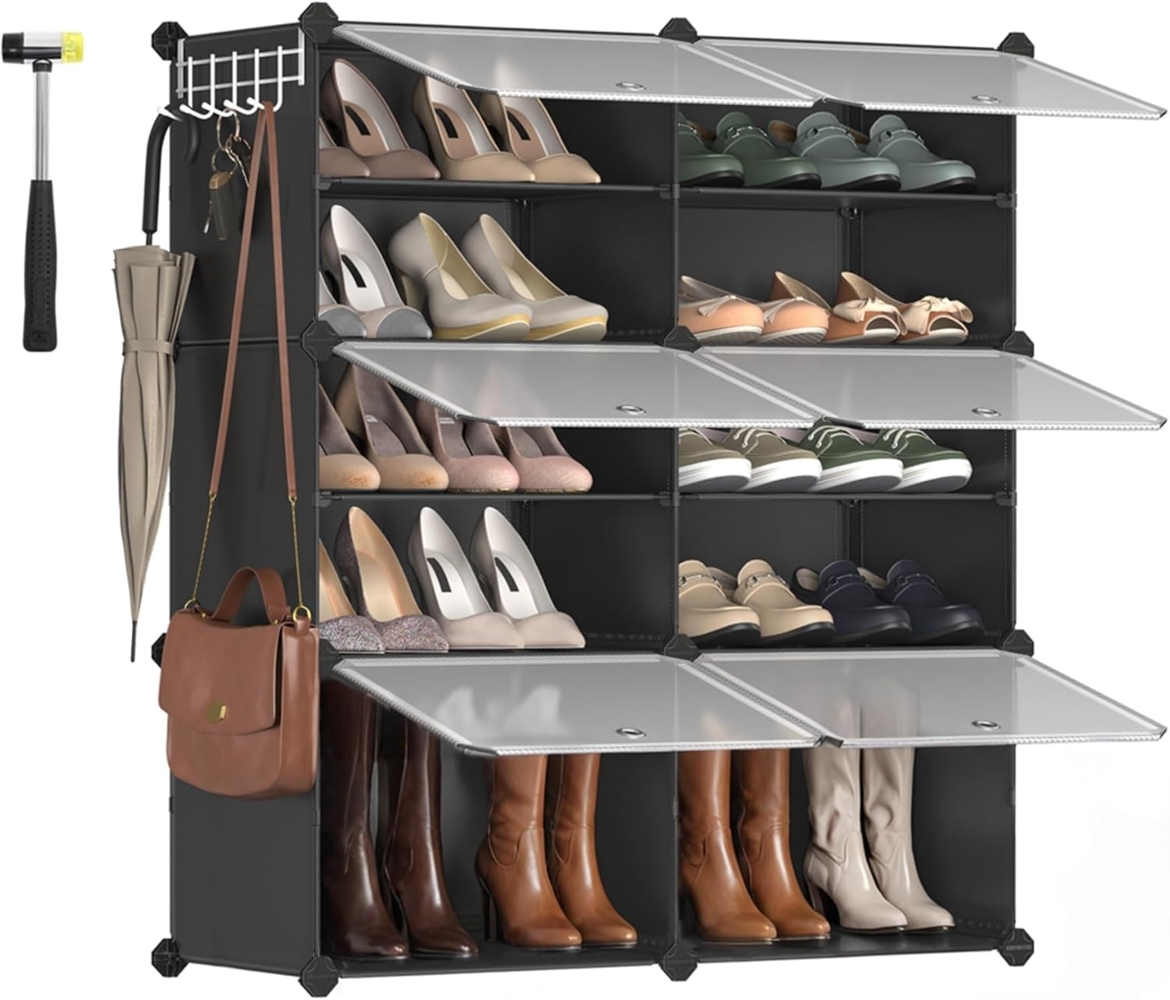 Songmics Schuhregal mit 6 Fächern, Schuhschrank, 30 x 40 x 30 cm pro Fach, schmal, mit Türen, Stahlrahmen, Kunststoff, für Flur, Schlafzimmer, Eingangsbereich, schwarz CPL033B01 Bild 1