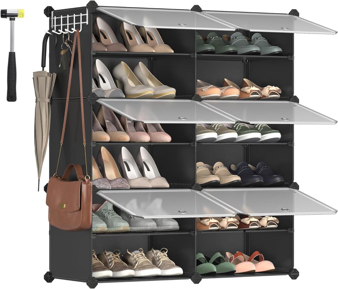 Songmics Schuhregal mit 6 Fächern, Schuhschrank, 30 x 40 x 30 cm pro Fach, schmal, mit Türen, Stahlrahmen, Kunststoff, für Flur, Schlafzimmer, Eingangsbereich, schwarz CPL033B01 Bild 1