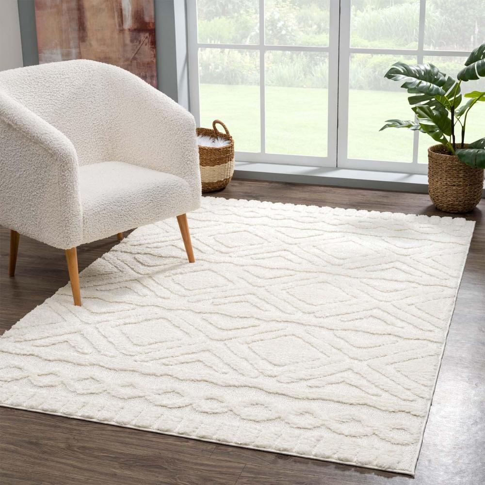 carpet city Teppich Hochflor Wohnzimmer - 160x230 cm - Einfarbig Creme - Rauten Hochtief-Muster/ 3D-Effekt - Shaggy Teppiche Schlafzimmer Boho, Scandi Bild 1