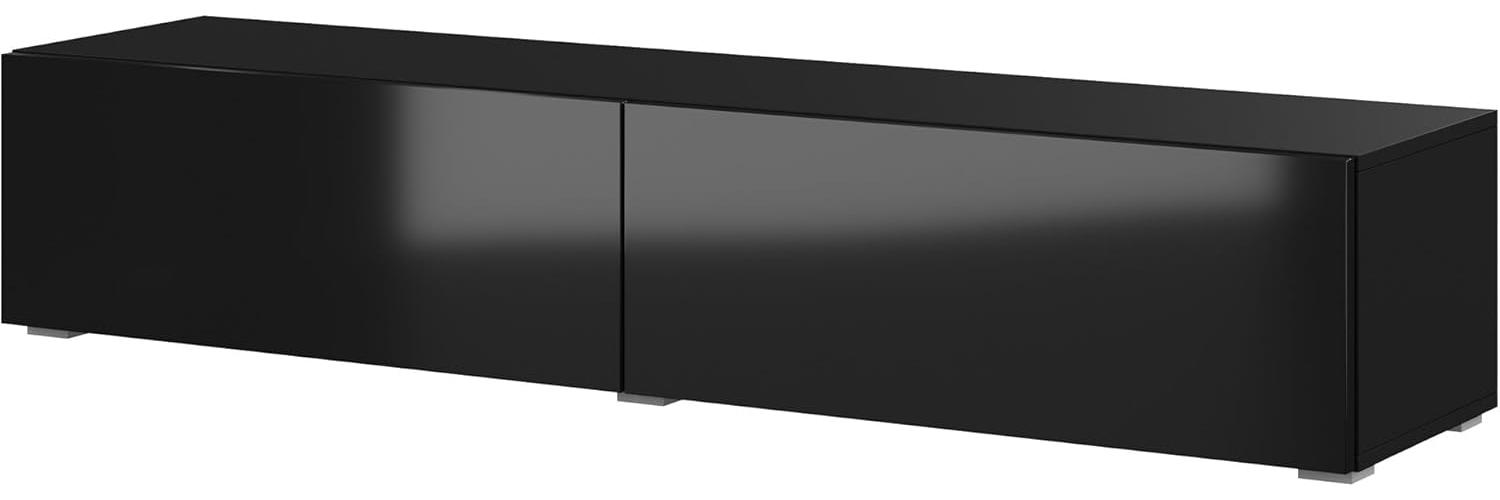 Planetmöbel TV Board 280 cm Schwarz, TV Schrank mit 4 Klappen als Stauraum, Lowboard hängend oder stehend, Sideboard Wohnzimmer Bild 1