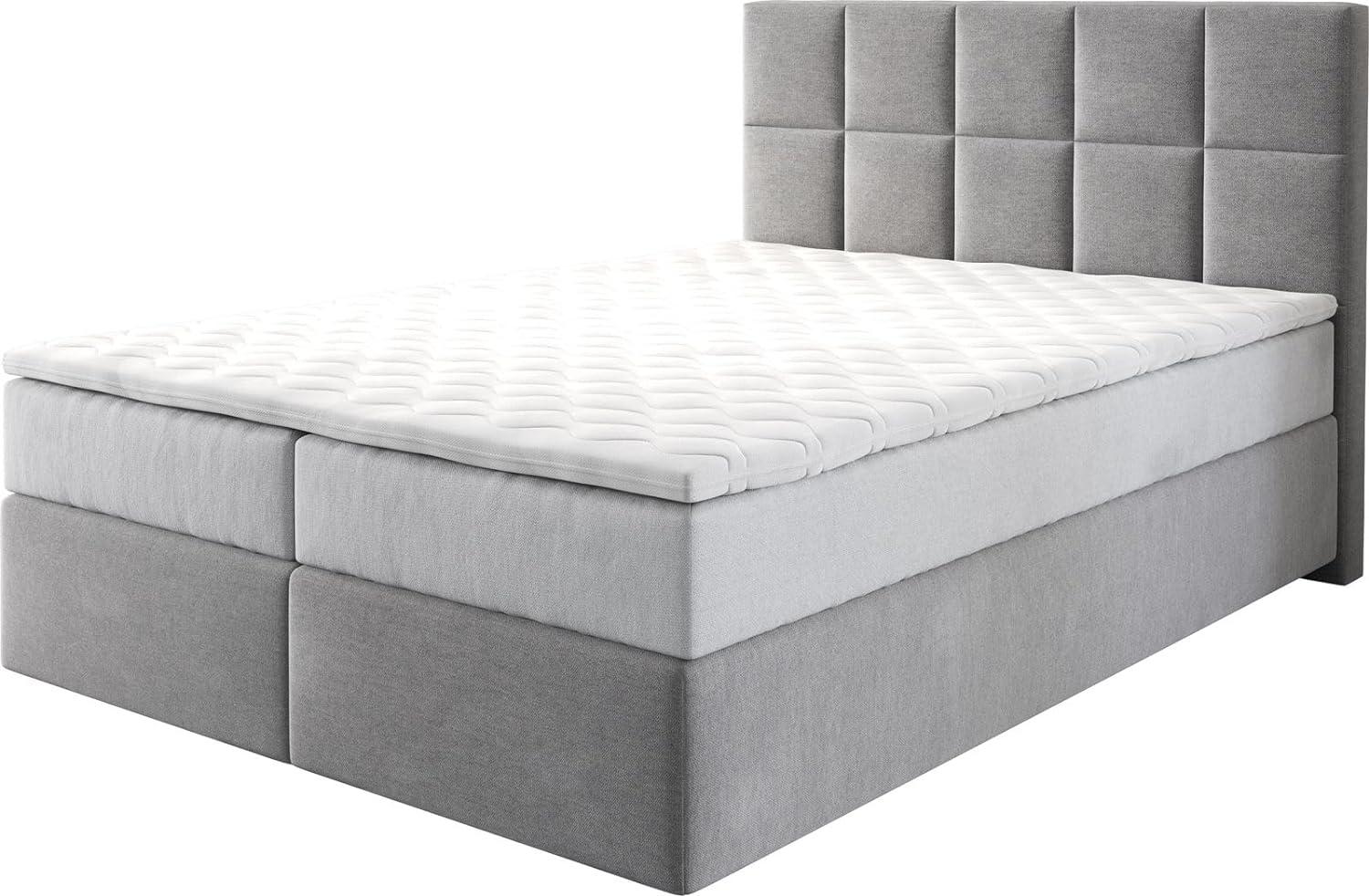 Boxspringbett Dream-Fine 140x200 cm Mikrofaser Grau mit TFK Matratze und Visco Topper Bild 1