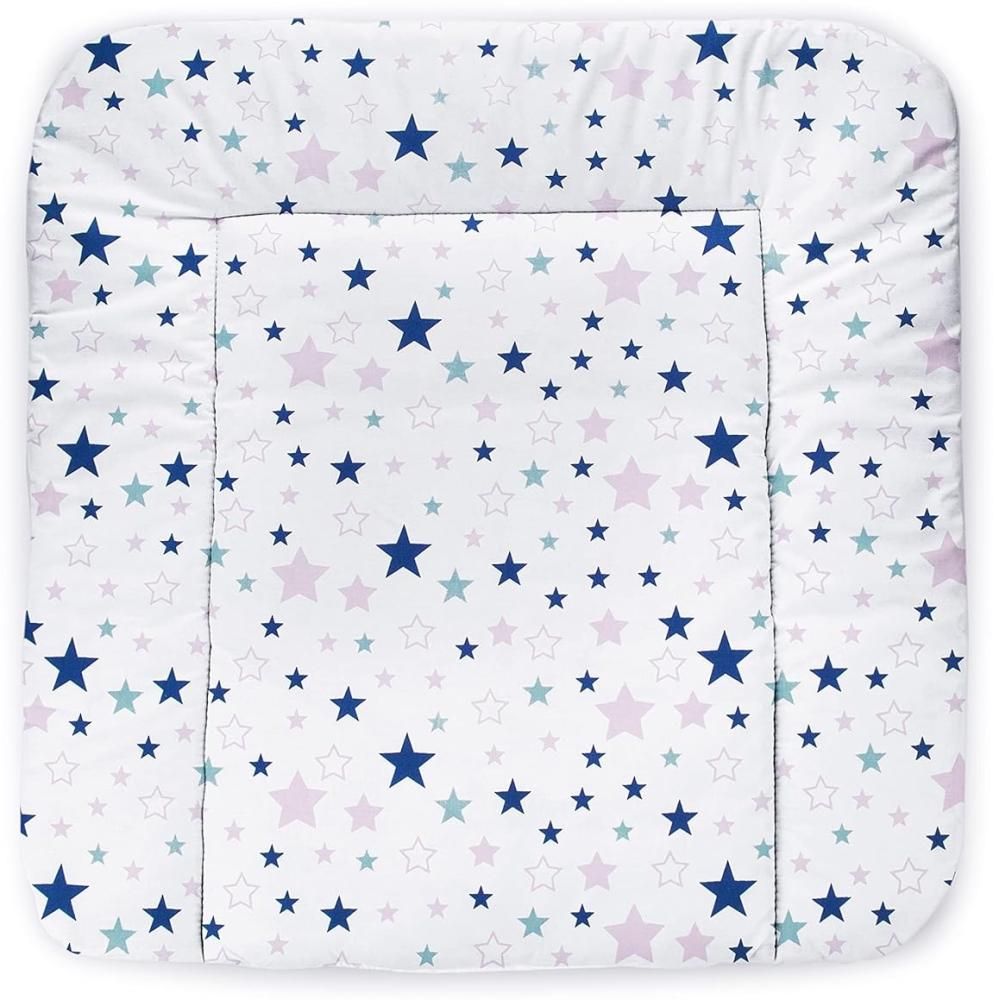 Balbina Wickelunterlage Wasserdicht Wickeltischauflage Wickelauflage baumwolle 85x75 Sternchen Rosa auf Weiß Bild 1