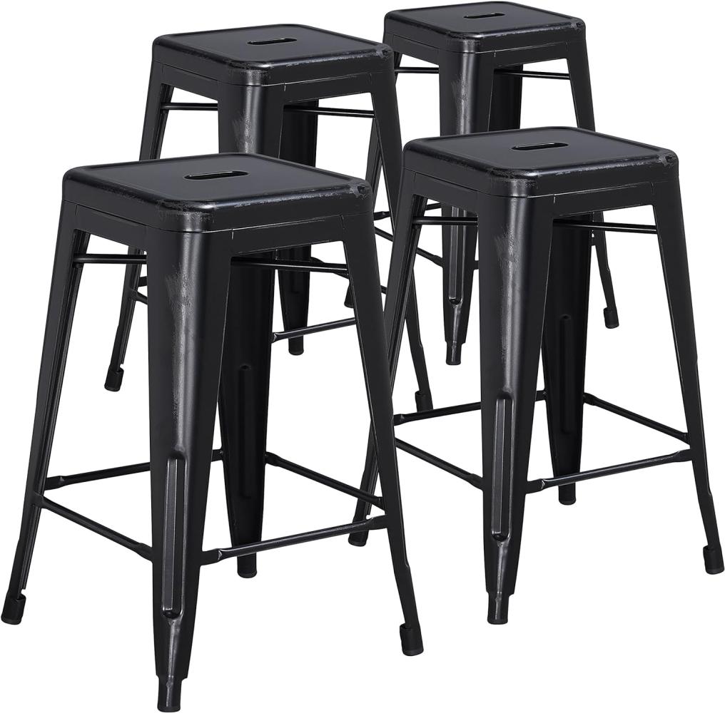 Flash Furniture Kommerzielle Qualität, 61 cm hoch, rückenfrei, Metall, für Innen-und Außenbereich, 4 Stück, Kunststoff, Eisen, Schwarz, 4er-Set Bild 1