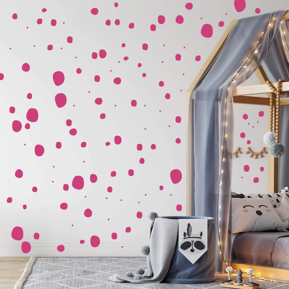 TUPFEN DOTS Wandtattoo 128 Stück | rund & handgezeichnet Punkte | Konfetti AUFKLEBER Kindergarten | unregelmäßige Punkte Wandsticker Kinderzimmer EINFARBIG (Pink) Bild 1