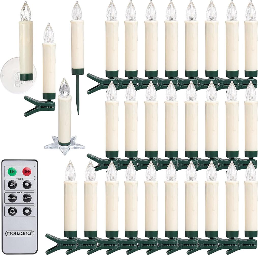 Monzana 30x LED Weihnachtskerzen Kabellos Flackern Dimmbar Timer Fernbedienung Batterie Weihnachtsbaum Lichterkette Weiß Bunt Bild 1