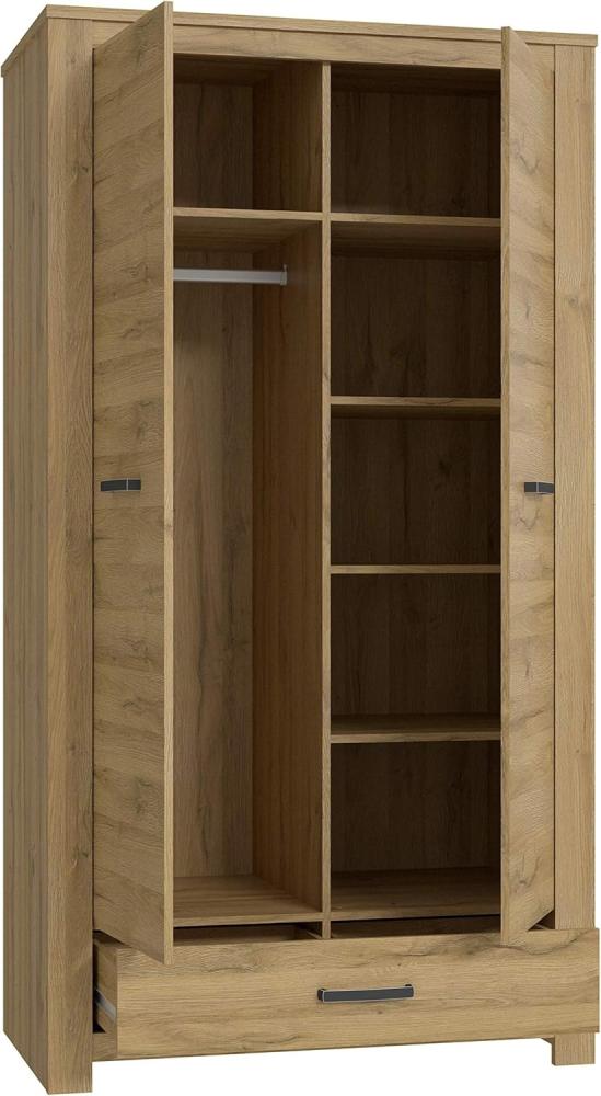 FORTE HAVANNA Schrank 100 110, Kleiderschrank, Drehtürenschrank Klassisch, 2-türig, 1 Schublade, Einlegeböden und Kleiderstange, Holzdekor: Alteiche, 107 cm breit x 198 cm hoch x 60 cm tief Bild 1