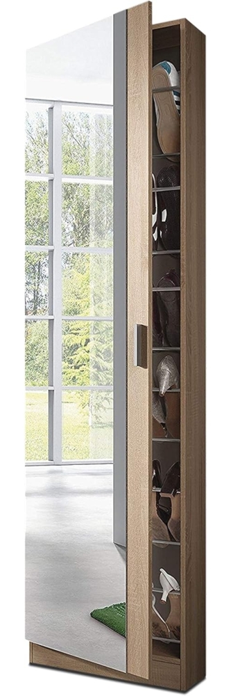 Habitdesign Schuhschrank, Schuhschrank mit Spiegel, Finish in kanadischer Eiche, Maße: 50 cm (Breite) x 180 cm (Höhe) x 20 cm (Tiefe) Bild 1