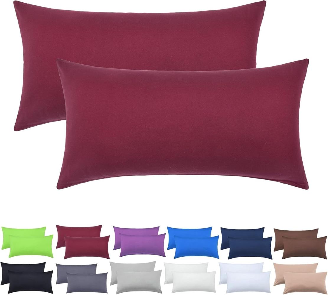 NatureMark 2er Pack Jersey Kissenbezug Kissenhülle Kissenbezüge Seitenschläferkissen Nackenkissen viele Größen und Farben ÖKO-TEX (40 x 80 cm, Bordeaux rot) Bild 1