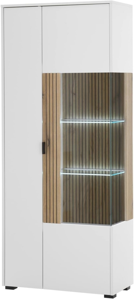 Vitrine Merced in weiß matt und Eiche 75 x 180 cm Bild 1