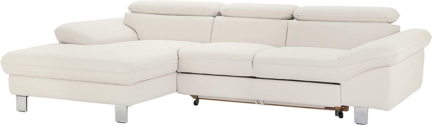 Mivano Ecksofa Driver mit Recamiere links, Ledercouch mit Bettfunktion und Bettkasten / Inkl. verstellbare Kopfstützen, 268 x 73 x 169, Kunstleder, Weiß Bild 1