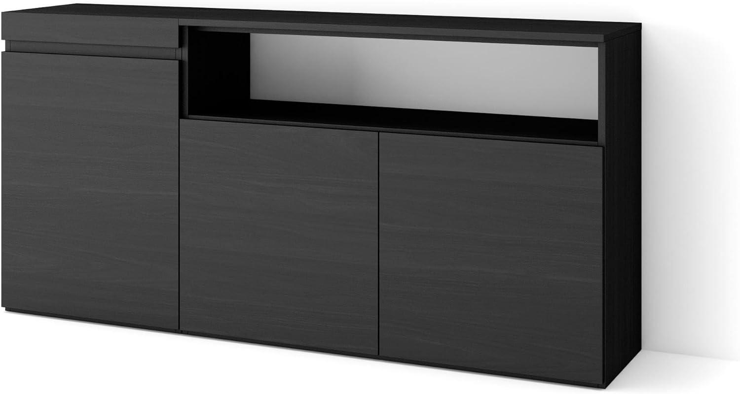 Skraut Home | Sideboard, Highboard | Kommode, Komodenschrank | 150x75x35cm | 3 Türen | Wohnzimmer, Küche | Moderner Stil | Schwarz Bild 1