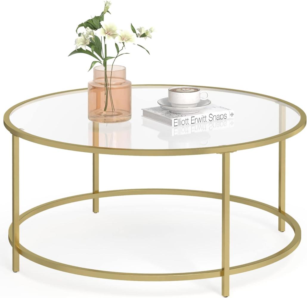 Vasagle 'LGT21G' Couchtisch mit goldenem Metallgestell, Hartglas transparent, Ø84 cm Bild 1