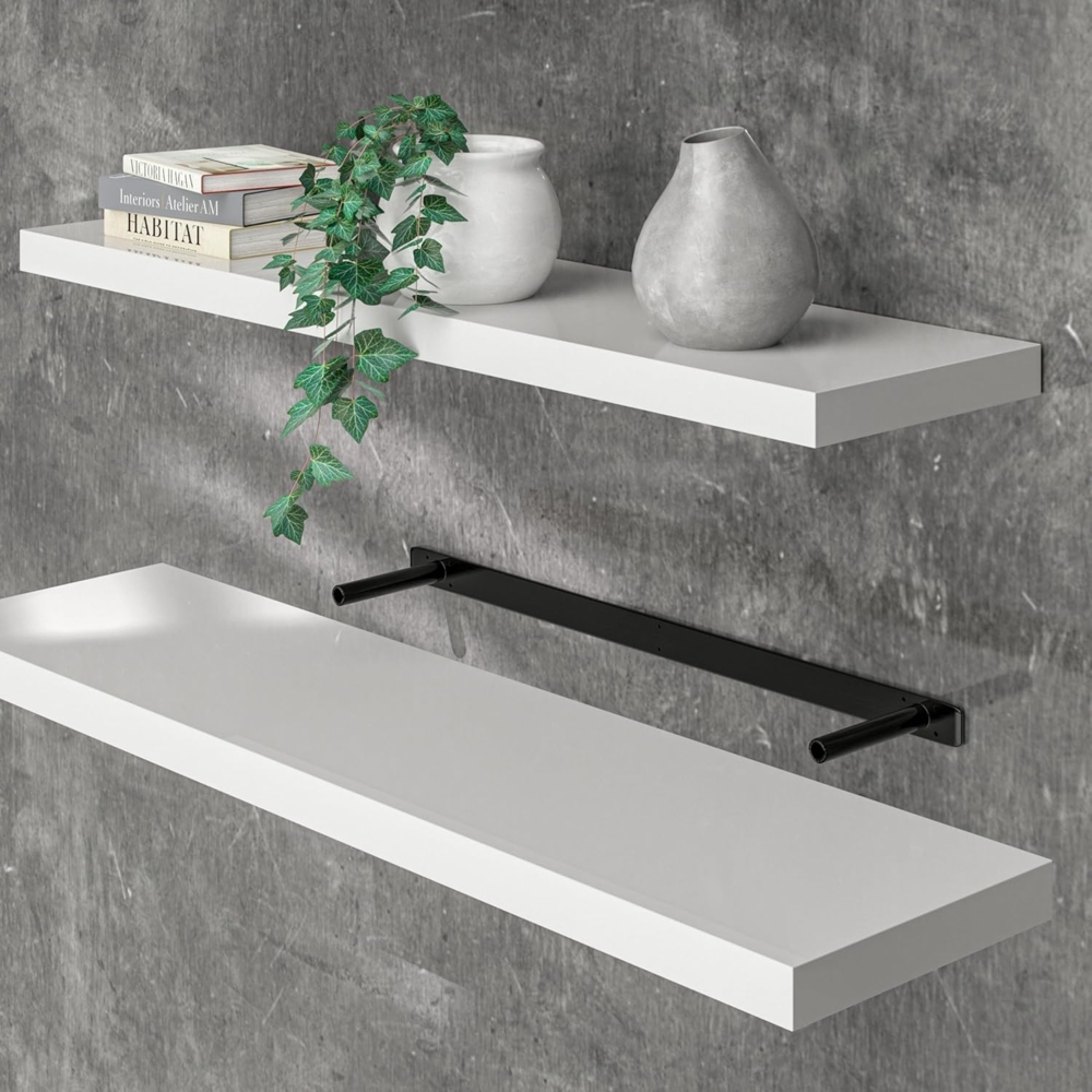 Casaria Wandregal mit Halterung, MDF, Weiß / Hochglanz, 90 x 23 x 3,8cm Bild 1