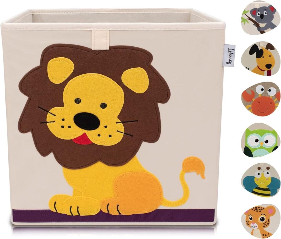 Lifeney Aufbewahrungsbox mit Löwe Motiv I Spielzeugbox mit Tiermotiv passend für Würfelregale I Ordnungsbox für das Kinderzimmer I Aufbewahrungskorb Kinder Bild 1